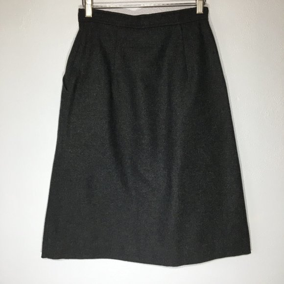 Vintage 80s 90s Dark Grey Business Skirt, Retro Button Waist Casual Office Skirt - Picture 7 of 12